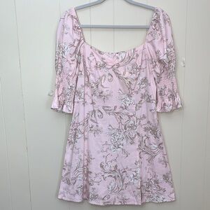Mi Ami Francesca's Blush Pink Floral  Puff-Sleeve Mini Dress